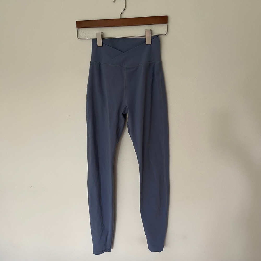 Alphalete Blue Crossover Waist High Rise Full Length Activewear Leggings